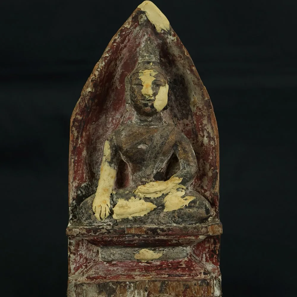 Wooden statue budhu Shaka Nyorai 釈迦如来 (Shakyamuni Buddha) 17 cm – Japonsko